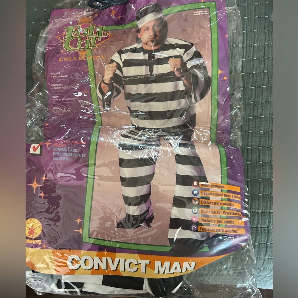 Convict man ,  dress pants and hat. Model in picture is 6 feet tall up to 250 lb